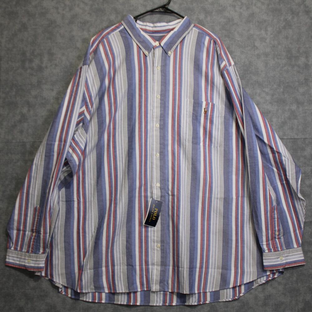 Polo Ralph Lauren Mens 5XB Big Blue Red Stripe Button Down Oxford Shirt NWT